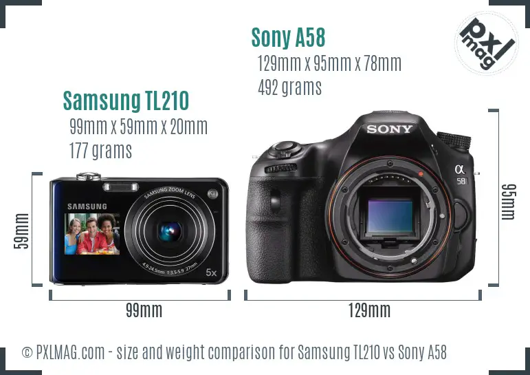 Samsung TL210 vs Sony A58 size comparison