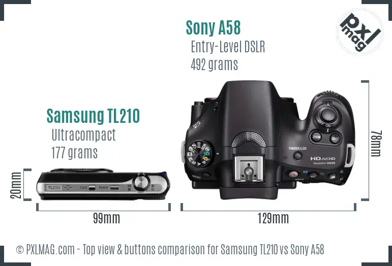 Samsung TL210 vs Sony A58 top view buttons comparison