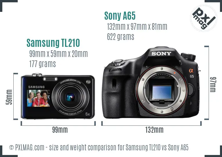 Samsung TL210 vs Sony A65 size comparison