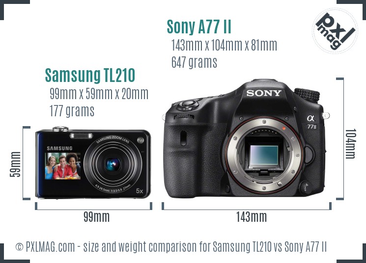 Samsung TL210 vs Sony A77 II size comparison