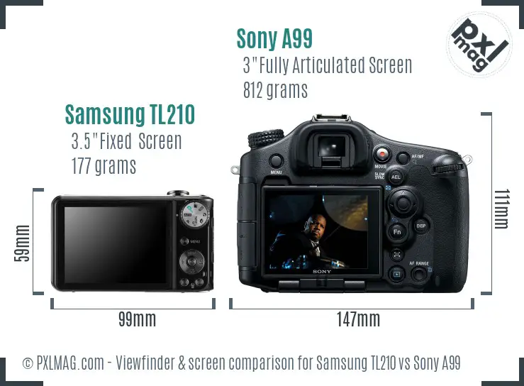 Samsung TL210 vs Sony A99 Screen and Viewfinder comparison