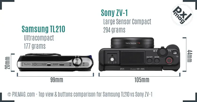 Samsung TL210 vs Sony ZV-1 top view buttons comparison Samsung TL210 vs Sony ZV-1 top view buttons comparison
