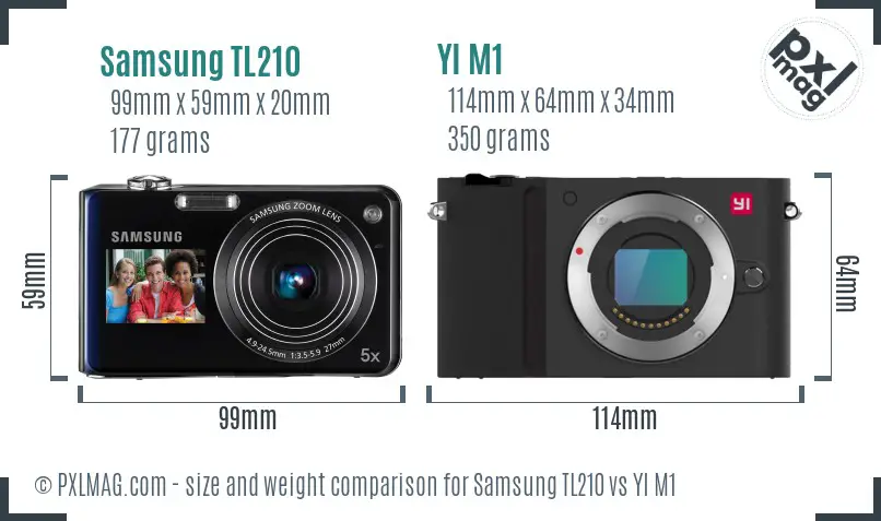 Samsung TL210 vs YI M1 size comparison
