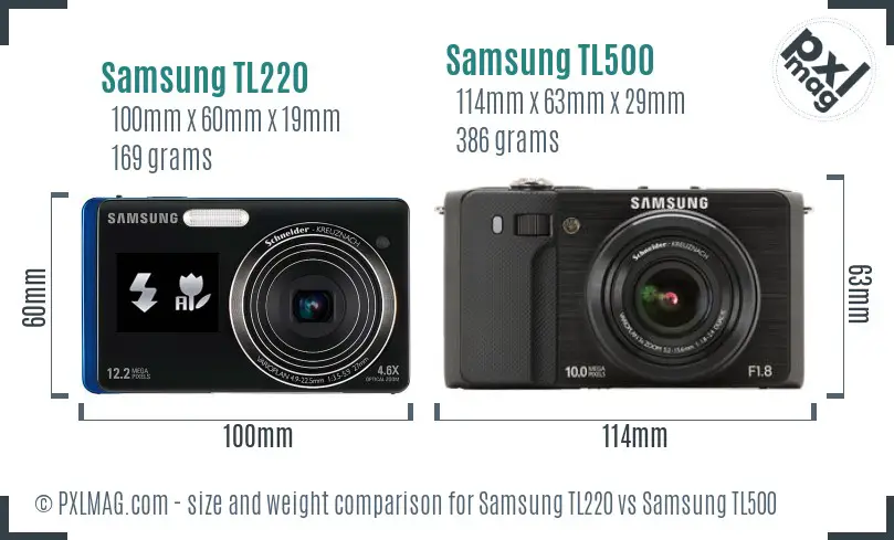 Samsung TL220 vs Samsung TL500 size comparison