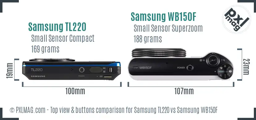 Samsung TL220 vs Samsung WB150F top view buttons comparison