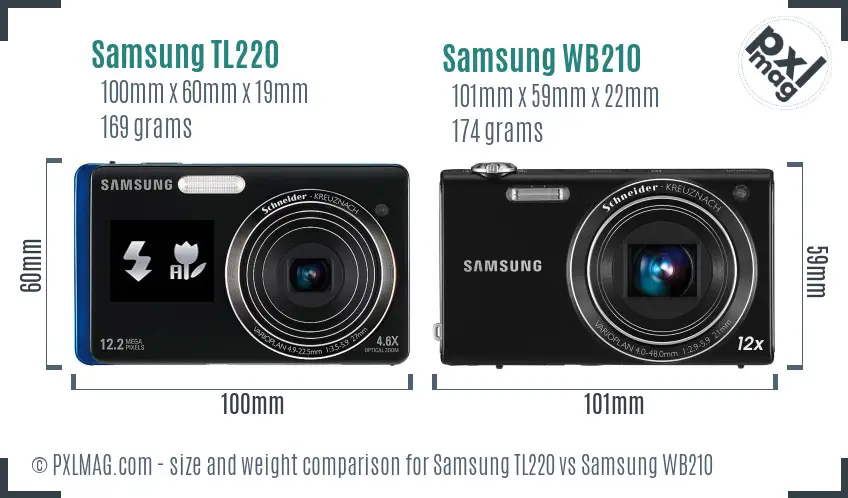 Samsung TL220 vs Samsung WB210 size comparison