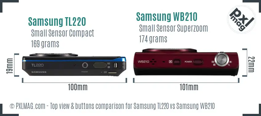 Samsung TL220 vs Samsung WB210 top view buttons comparison