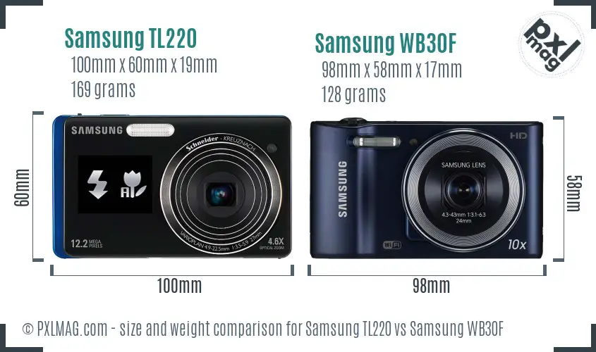 Samsung TL220 vs Samsung WB30F size comparison