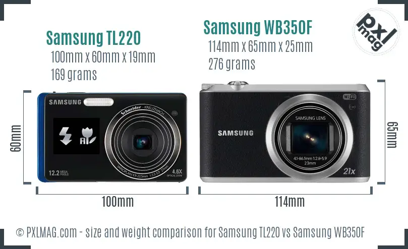 Samsung TL220 vs Samsung WB350F size comparison