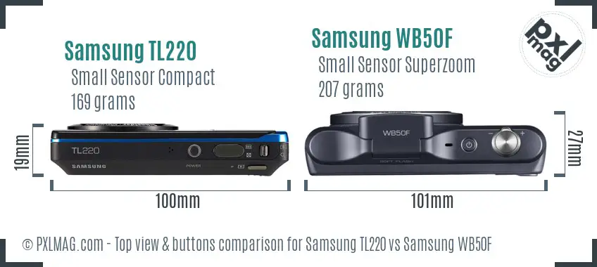 Samsung TL220 vs Samsung WB50F top view buttons comparison