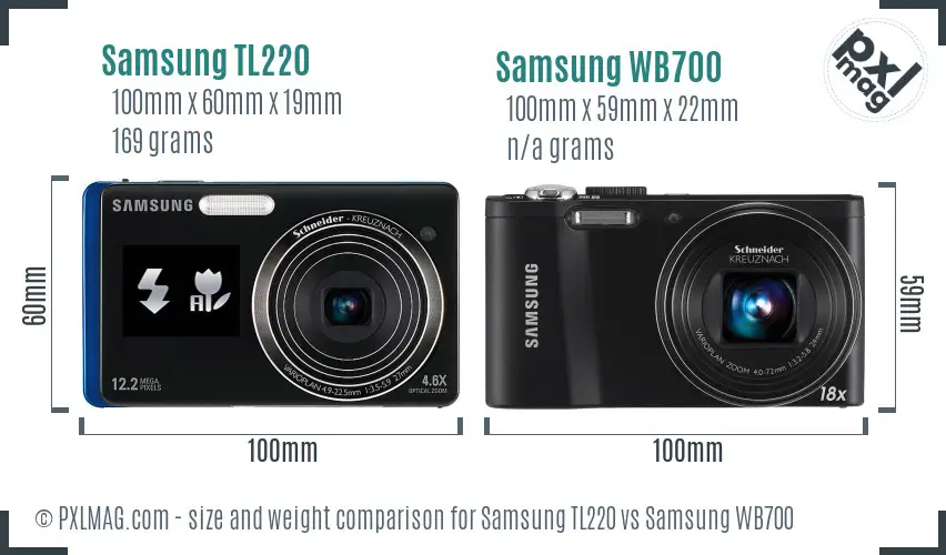 Samsung TL220 vs Samsung WB700 size comparison