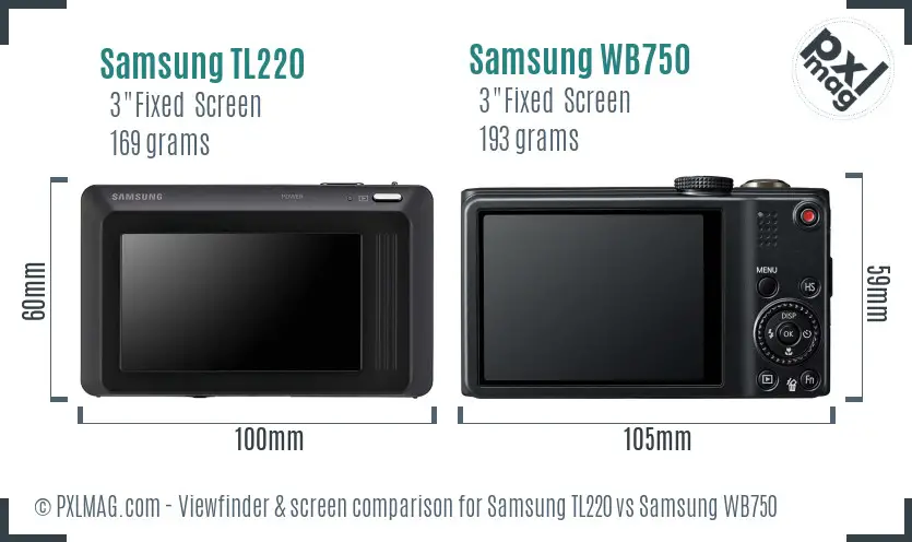 Samsung TL220 vs Samsung WB750 Screen and Viewfinder comparison