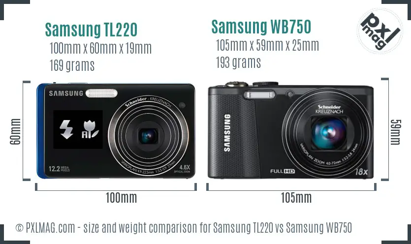 Samsung TL220 vs Samsung WB750 size comparison