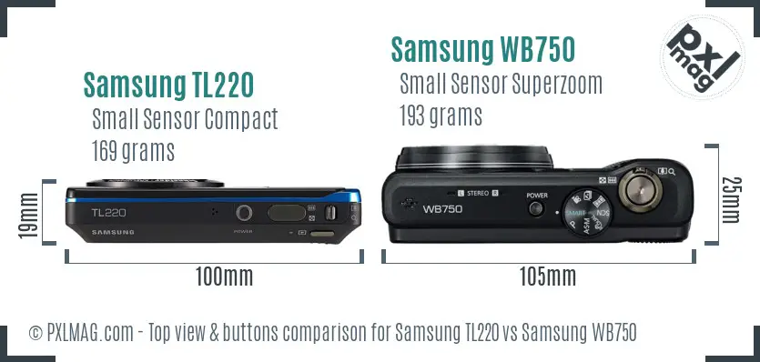 Samsung TL220 vs Samsung WB750 top view buttons comparison