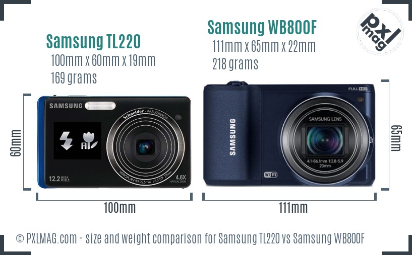 Samsung TL220 vs Samsung WB800F size comparison