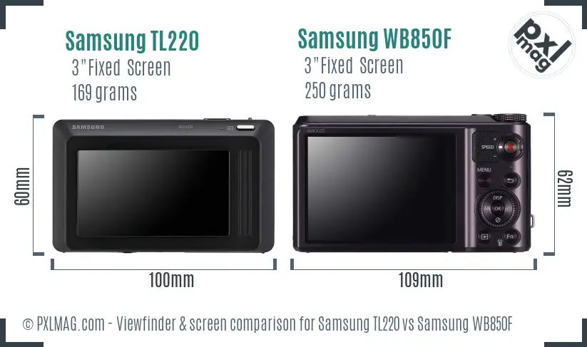 Samsung TL220 vs Samsung WB850F Screen and Viewfinder comparison