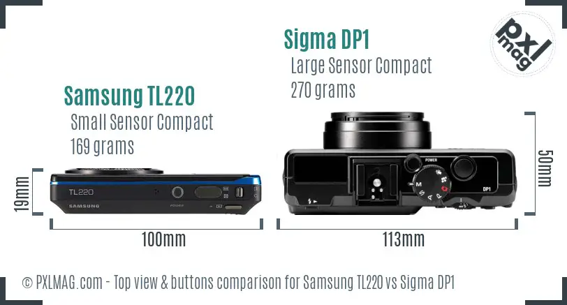 Samsung TL220 vs Sigma DP1 top view buttons comparison