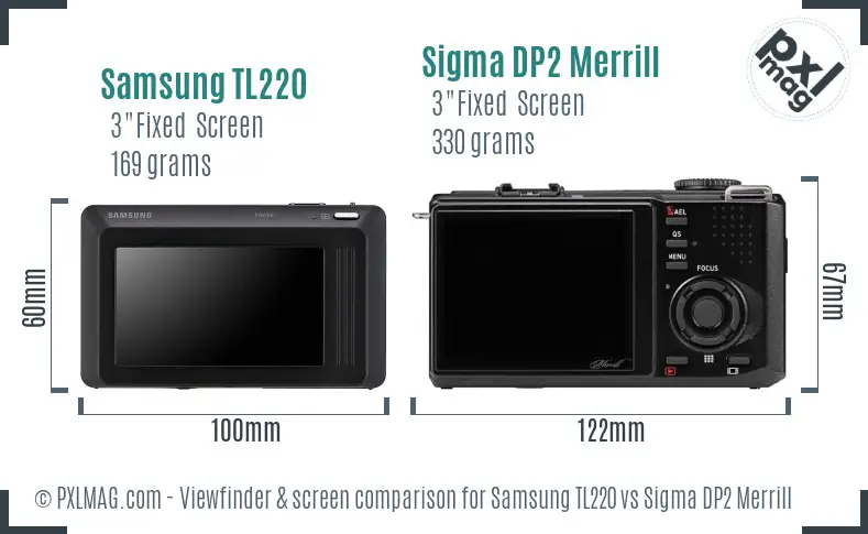 Samsung TL220 vs Sigma DP2 Merrill Screen and Viewfinder comparison