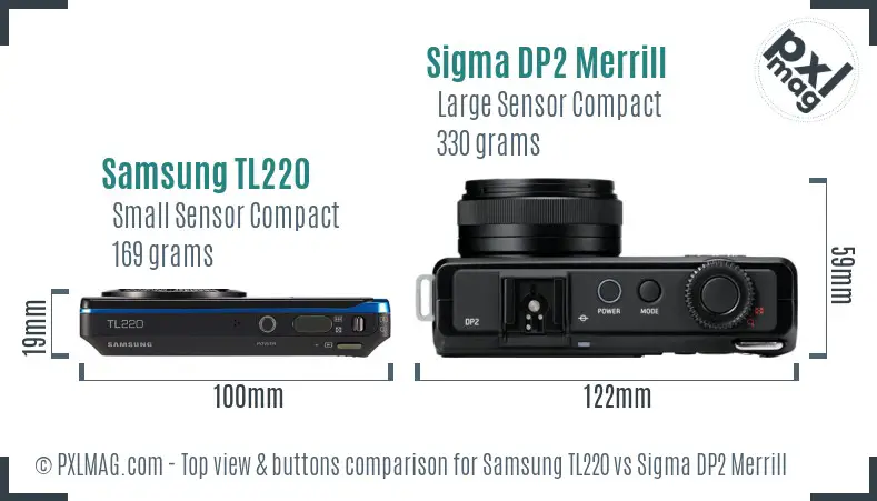Samsung TL220 vs Sigma DP2 Merrill top view buttons comparison