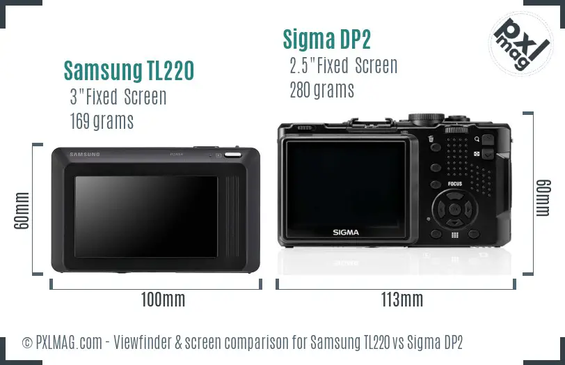 Samsung TL220 vs Sigma DP2 Screen and Viewfinder comparison