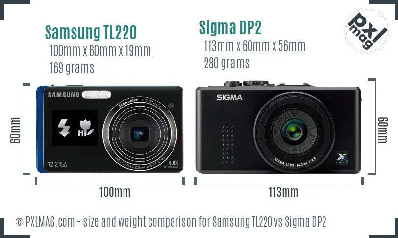 Samsung TL220 vs Sigma DP2 size comparison