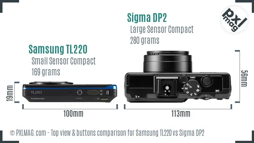 Samsung TL220 vs Sigma DP2 top view buttons comparison