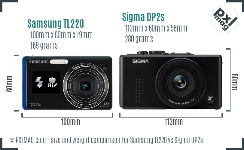 Samsung TL220 vs Sigma DP2s size comparison