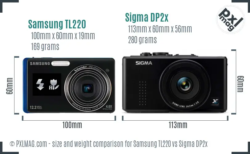 Samsung TL220 vs Sigma DP2x size comparison