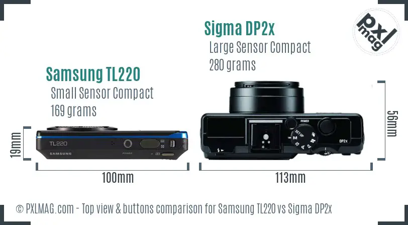 Samsung TL220 vs Sigma DP2x top view buttons comparison