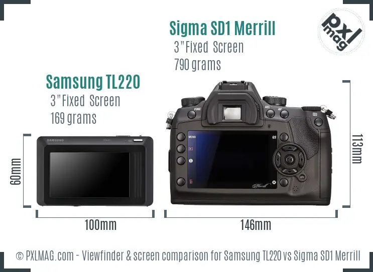 Samsung TL220 vs Sigma SD1 Merrill Screen and Viewfinder comparison