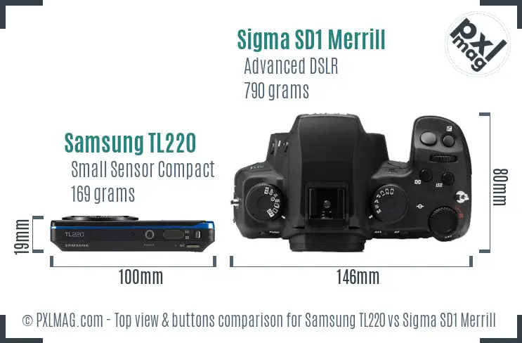 Samsung TL220 vs Sigma SD1 Merrill top view buttons comparison