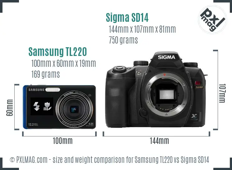 Samsung TL220 vs Sigma SD14 size comparison