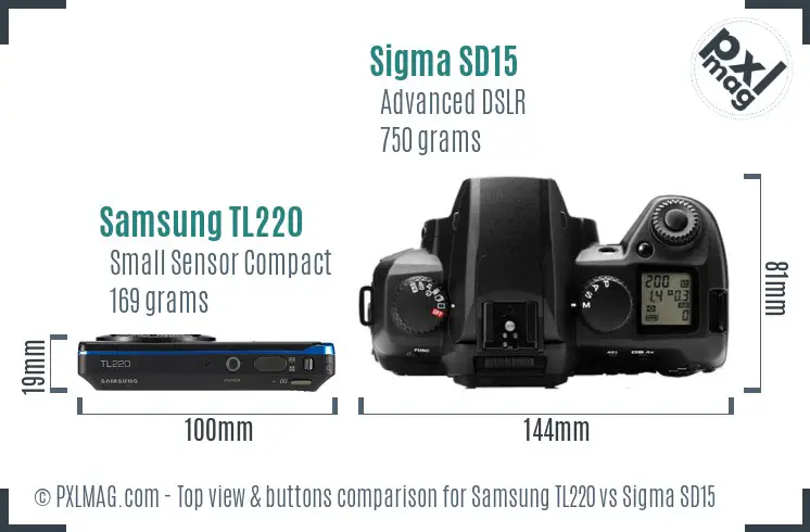 Samsung TL220 vs Sigma SD15 top view buttons comparison