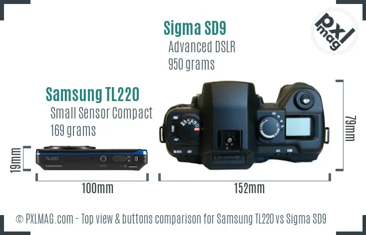 Samsung TL220 vs Sigma SD9 top view buttons comparison