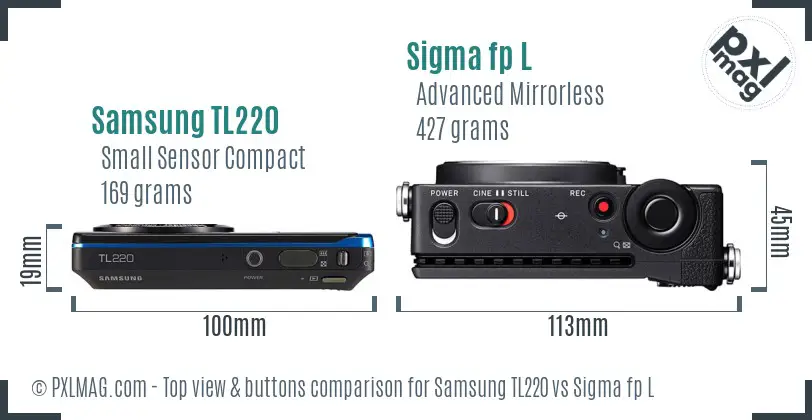 Samsung TL220 vs Sigma fp L top view buttons comparison