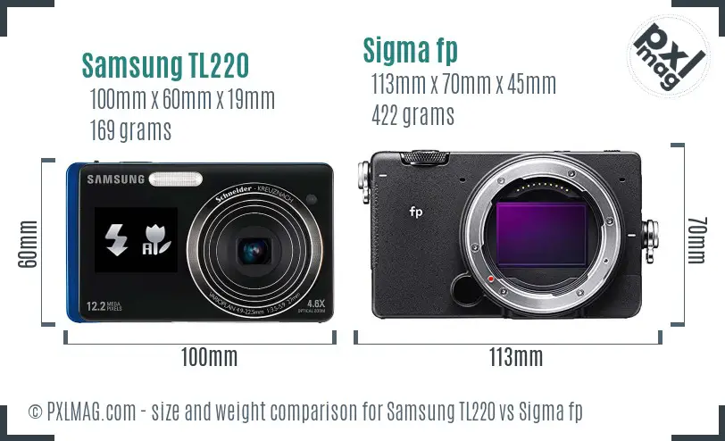 Samsung TL220 vs Sigma fp size comparison