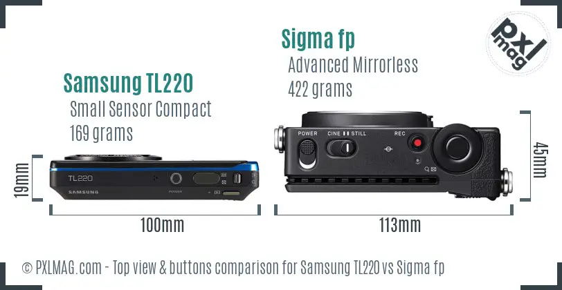Samsung TL220 vs Sigma fp top view buttons comparison