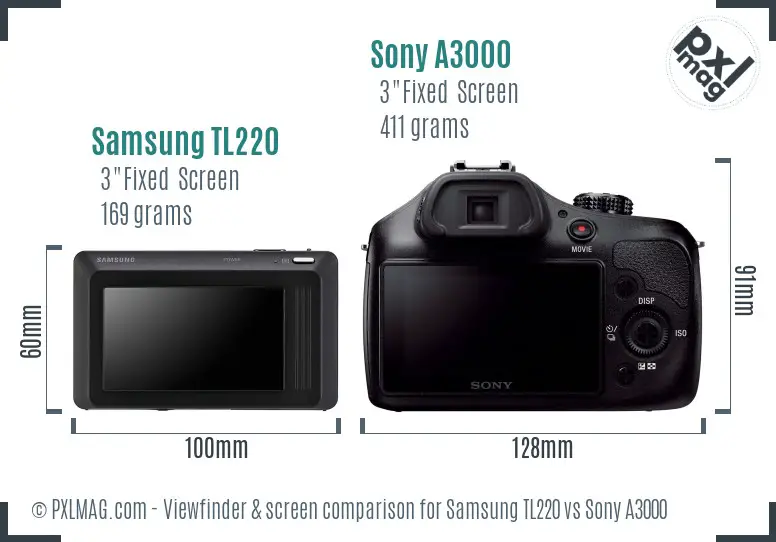 Samsung TL220 vs Sony A3000 Screen and Viewfinder comparison