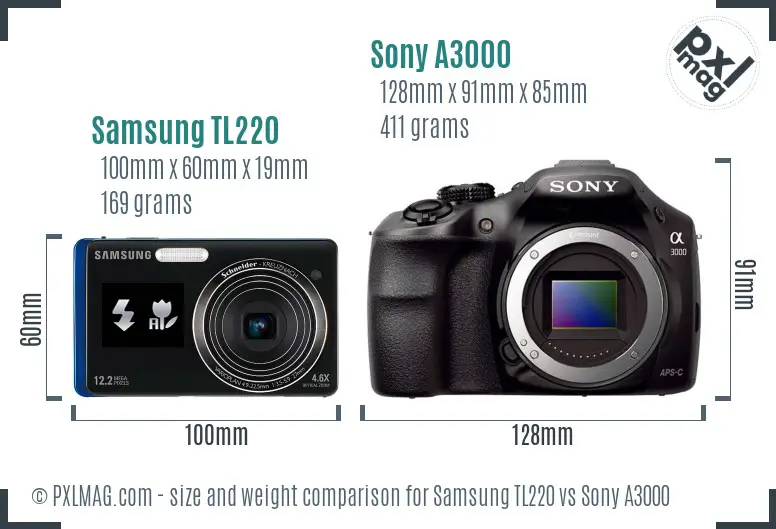 Samsung TL220 vs Sony A3000 size comparison
