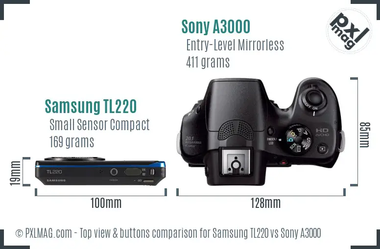Samsung TL220 vs Sony A3000 top view buttons comparison