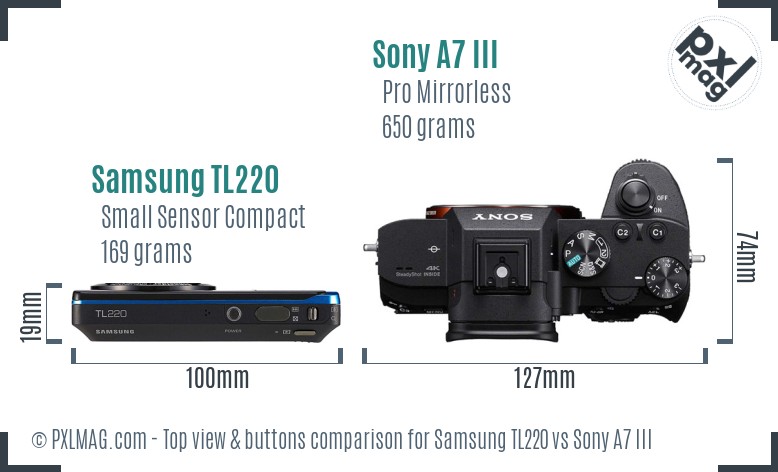 Samsung TL220 vs Sony A7 III top view buttons comparison