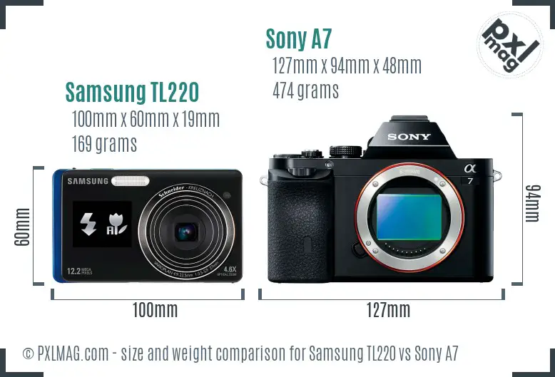 Samsung TL220 vs Sony A7 size comparison