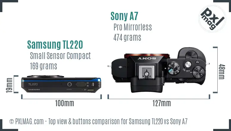Samsung TL220 vs Sony A7 top view buttons comparison