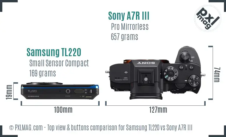 Samsung TL220 vs Sony A7R III top view buttons comparison