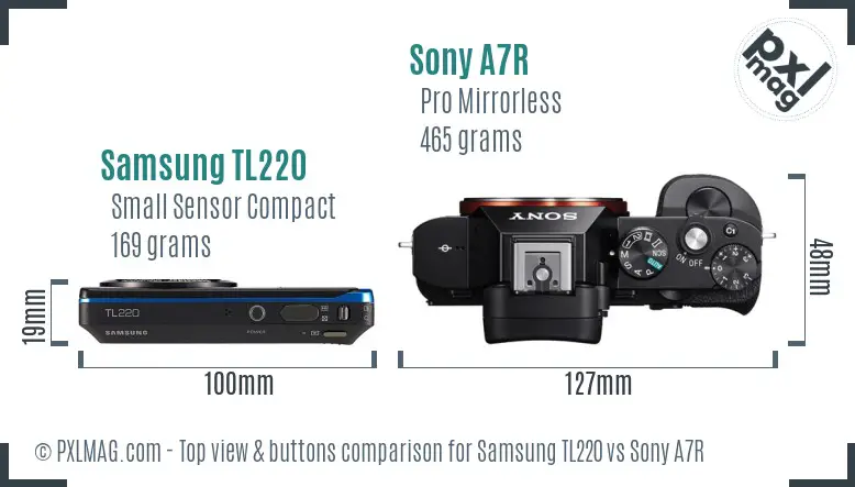 Samsung TL220 vs Sony A7R top view buttons comparison