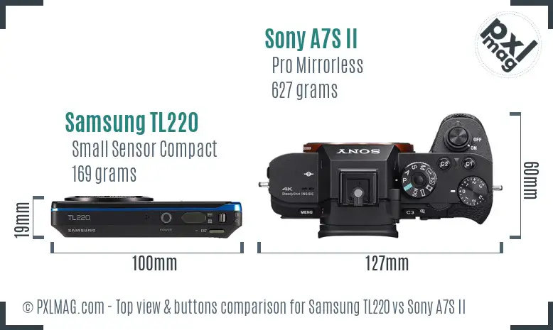 Samsung TL220 vs Sony A7S II top view buttons comparison