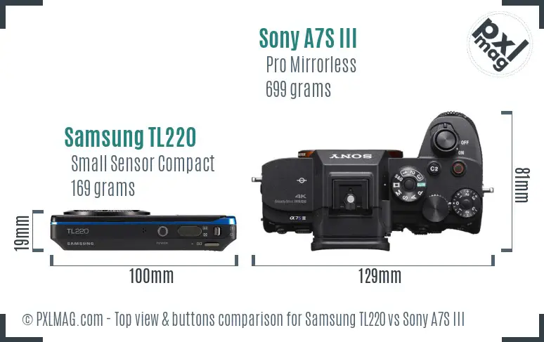 Samsung TL220 vs Sony A7S III top view buttons comparison