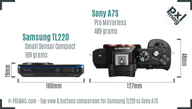 Samsung TL220 vs Sony A7S top view buttons comparison