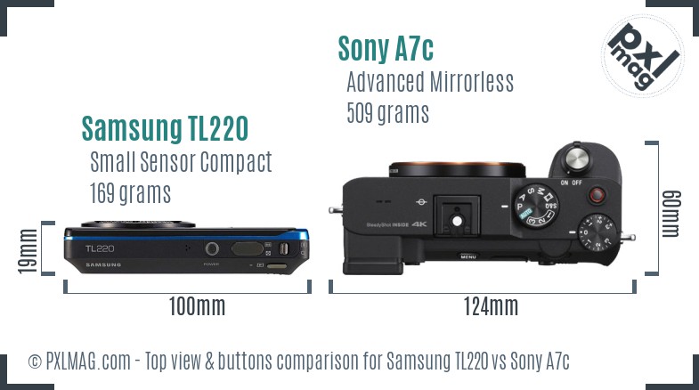 Samsung TL220 vs Sony A7c top view buttons comparison