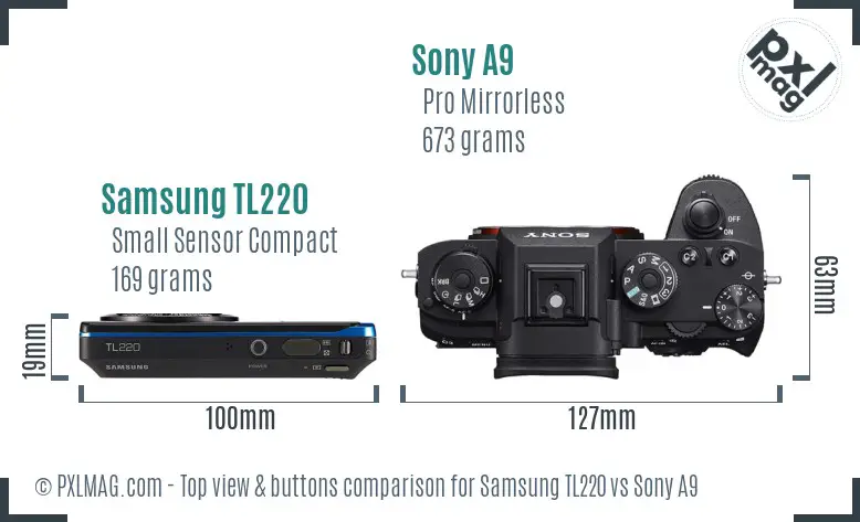 Samsung TL220 vs Sony A9 top view buttons comparison Samsung TL220 vs Sony A9 top view buttons comparison